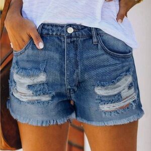 SHEIN Frayed Hem Blue Jean Shorts